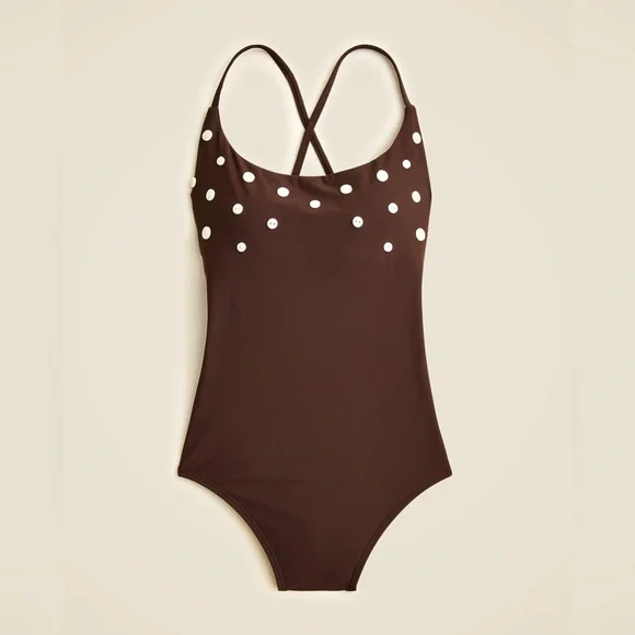 NWT J. Crew Button-trim scoopback one-piece swimsuit - size 6 and 8 - brown - Picture 1 of 12